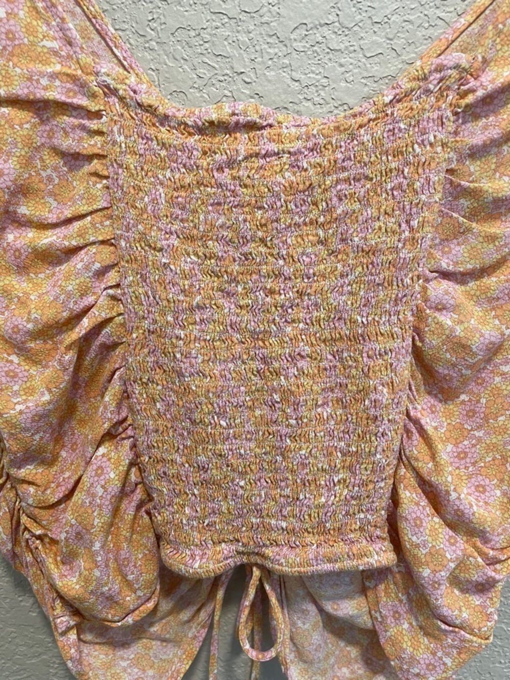 H&M Floral Ruched Crop Top Large Puff Sleeve Cottagecore - Picture 8 of 8